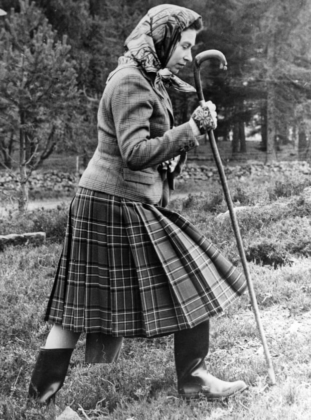 Queen Elizabeth II walking cross country at the North of Scotland Gun Dog Association Open Stake Retreiver Trials in the grounds of Balmoral Castle, 1967.