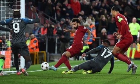 Mohamed Salah makes the breakthrough for Liverpool.