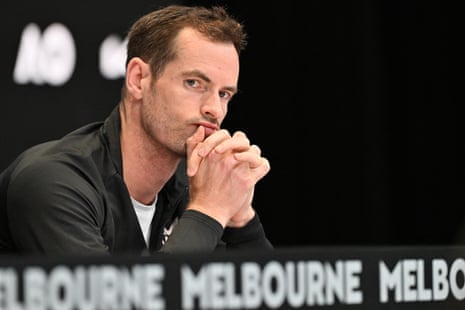 Andy Murray takes part in a press conference after his first round match loss against Tomas Martin Etcheverry of Argentina at the 2024 Australian Open.