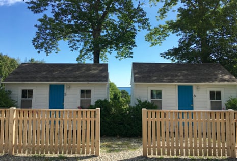 On a sunny, blue-sky day, cabins at Lincolnville Motel, Lincolnville, Maine.