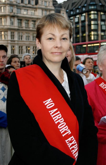 Caroline Lucas protesting against Heathrow expansion in 2008