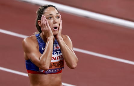 Katarina Johnson-Thompson holds her face