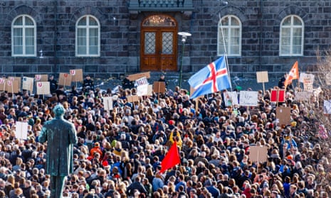 Protesters in Reykjavik in April before the resignation of the prime minister Sigmundur Davið Gunnlaugsson
