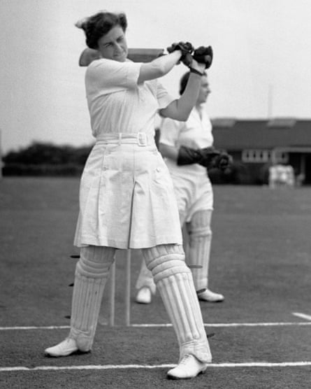 Netta Rheinberg batting for Gunnersbury against a team of former members of the Women’s Auxiliary Air Force (WAAF) at Headstone Lane CC, Harrow, in 1946.