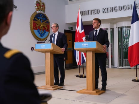 Keir Starmer and Emmanuel Macron holding a property convention during a associated subject sojourn to Northwood, London.