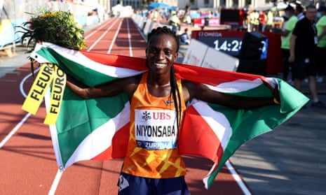 Francine Niyonsaba, pictured after winning the Diamond League women’s 5,000m in Zurich, has set a new world record in the 2,000m in Zagreb.