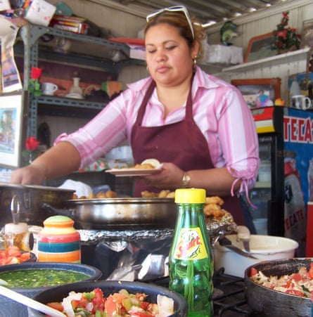 Tacos being made at a taqueria in Baja California