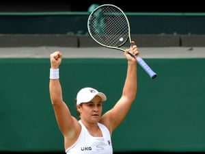 Ashleigh Barty celebrates getting to her first Wimbledon final.