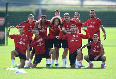 Arsenal players after a training session on Friday.