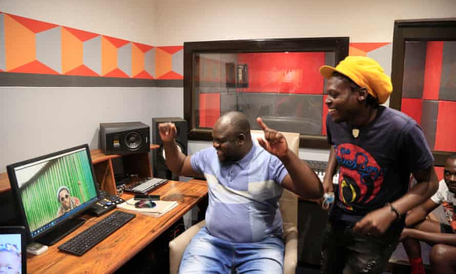 DJ Fantan and Ras Caleb at Chillspot Records in Mbare, Zimbabwe