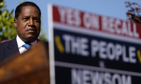 Larry Elder, the conservative radio host, appears at a campaign event in Monterey Park, California, on 13 September.