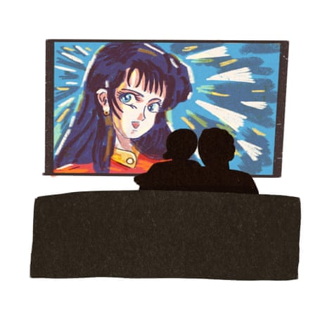 illustration of couple watching animation