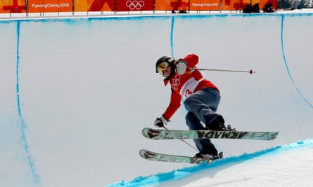 Elizabeth Marian Swaney of Hungary in action during the Women's Freestyle Skiing Ski Halfpipe qualification