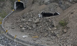 A state highway tunnel near Kaikoura is partially buried after a powerful earthquake hit on Monday.