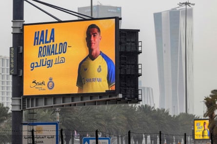 A billboard welcoming Cristiano Ronaldo is displayed in Riyadh.