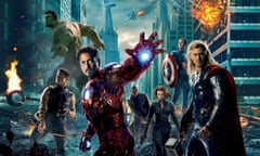 The Avengers … (from left) Hawkeye, the Hulk, Iron Man, Nick Fury, Black Widow, Captain America and Thor.