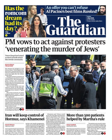 Guardian front page, Friday 1 May 2026