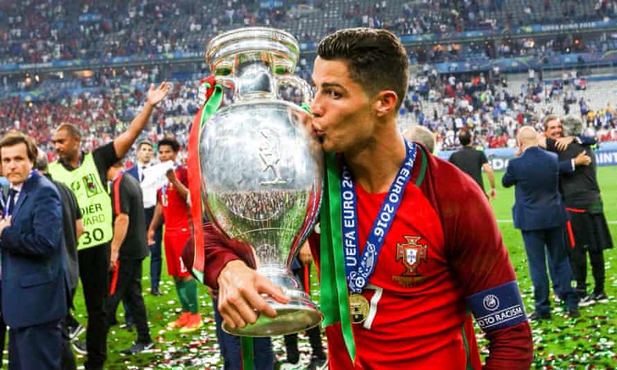 Cristiano Ronaldo with the trophy after Portugal’s Euro 2016 triumph