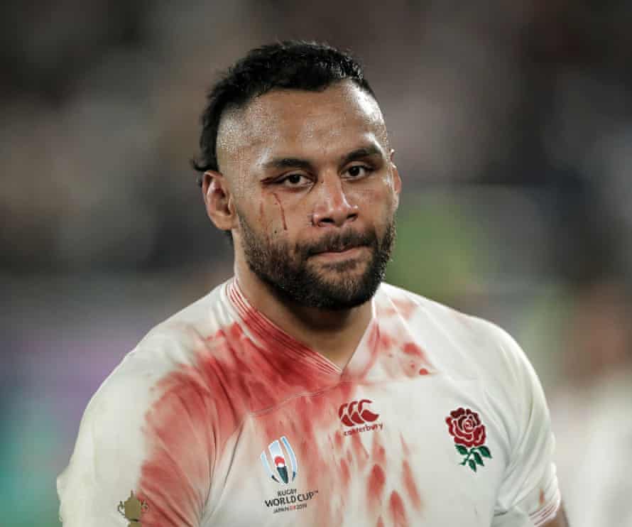 Bloodied England No 8 Billy Vunipola looks dejected immediately after the final loss against the Springboks.