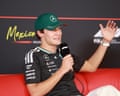 George Russell talks at a press conference