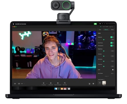 An Insta360 Link 2 PTZ mounted on a laptop