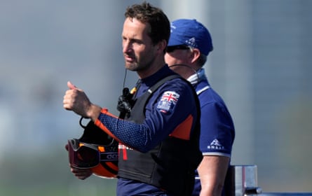 Ineos Britannia skipper Ben Ainslie reacts after winning the race 5 of the Louis Vuitton 37th America’s Cup in 2024