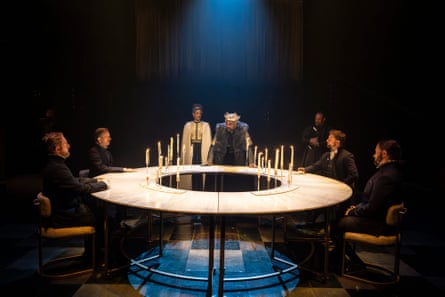 Sara Powell and Ariyon Bakare, centre, in Hamlet.