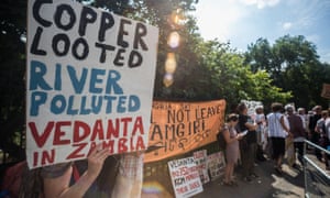 A protest outside the 2014 AGM of Vedanta mining company, in London