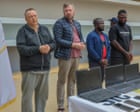 Lev Lakshtanov and Igor Ratchin, two Russian men, appear at a hearing in Angola in August 2025 after being sentenced for terrorism and spying.