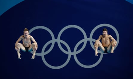 Britain’s Anthony Harding and Jack Laugher compete in the men’s synchronised 3m springboard diving final.