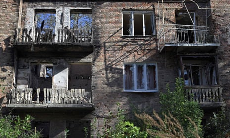 A residential building damaged by shelling in Chasiv Yar