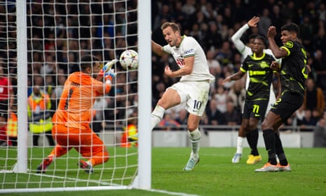 Tottenham Hotspur’s Harry Kane slams the ball into the net but his goal is disallowed for offside.