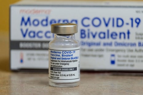 A vial of the Moderna bivalent Covid-19 vaccine.