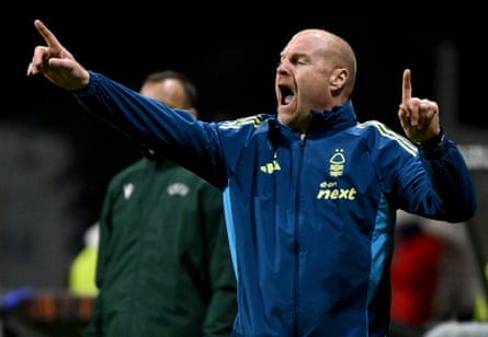 Sean Dyche shouts instructions during Nottingham Forest’s Europa League defeat at Braga on Thursday.