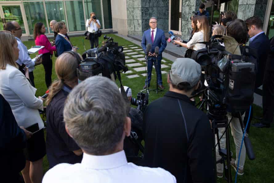 Joel Fitzgibbon gives a press conference announcing his resignation from the shadow cabinet.