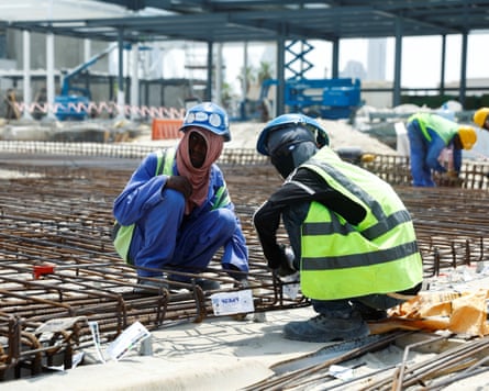 Workers at a construction site in Dubai in August 2023.