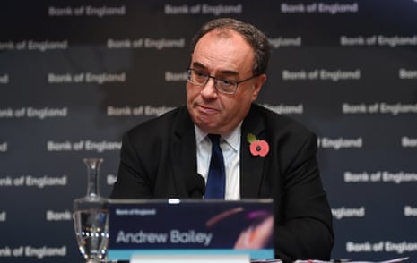 Governor of the Bank of England, Andrew Bailey, during a press conference today