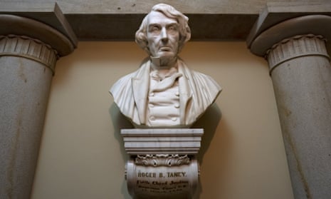 A marble bust of Chief Justice Roger Taney is displayed at the old supreme court chamber in the US Capitol.