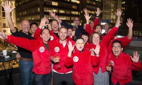 Delegates celebrate the success of Hong Kong in winning the bid to host the 2022 Gay Games.