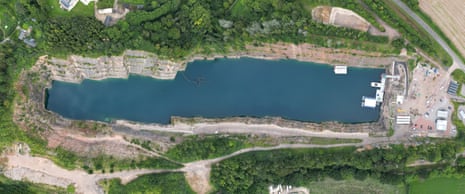 Aerial view of a lake in a quarry