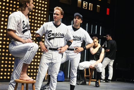 Frederick Weller, Neal Huff, Daniel Sunjata and Kohl Sudduth in Take Me Out, at the Donmar Warehouse, London, in 2002.