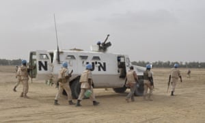 UN peacekeepers patroling on May 12, 2015 in Timbuktu, where ninet Malian soldiers were killed by the rebel Coordination of Azawad Movements.