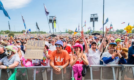 Fans watch Sophie Ellis-Bexter on Sunday at the Pyramid stage – a few hours before the appearance of Elton John.