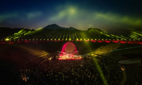 ‘Beauty and bedazzlement’: David Gilmour and band at Pompeii’s amphitheatre last week. 