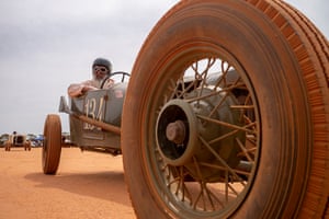 Ian McClelland at the wheel of Dirty Olive. McClelland and his club companions ‘The Dirty Devils’ came from Adelaide to participate in the Lake Perkolilli Red Dust Revival car race in Western Australia from 19 to 25 September.