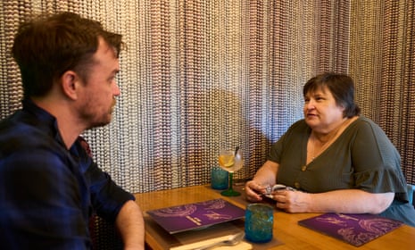Keith and Amanda chatting across a restaurant table