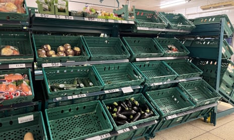 Empty vegetable crates at a supermarket in London last week.