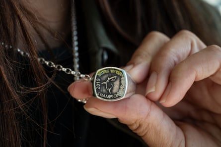 The 2019 Champion Mitre 10 Cup ring that was presented to Christie. Parkes now wears it on a necklace.