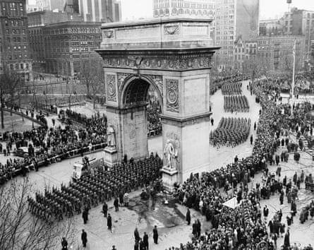 Rows of people at victory parade