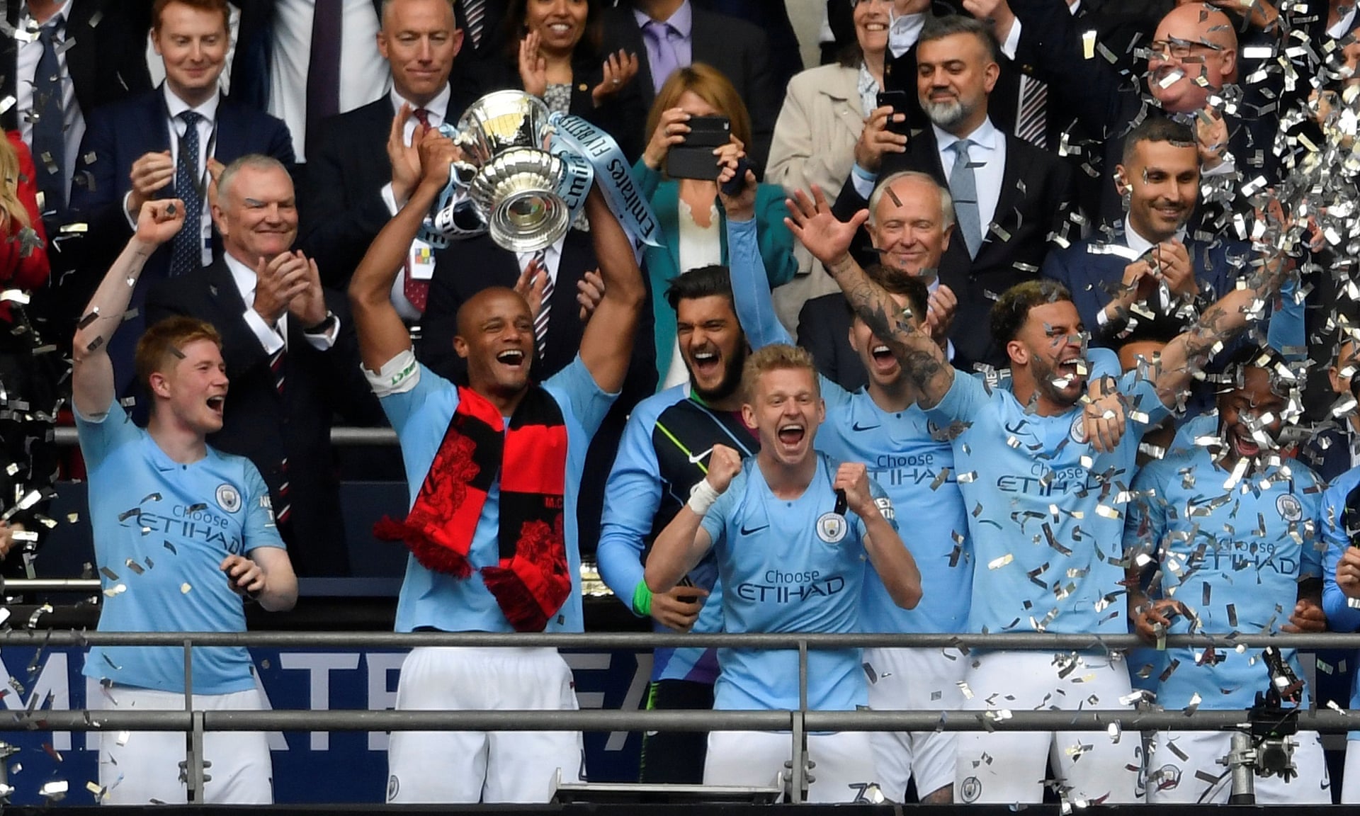 Manchester City captain Vincent Kompany clinches the FA Cup title